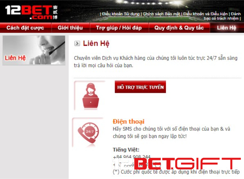 Cách liên hệ 12Bet phổ biến hiện nay