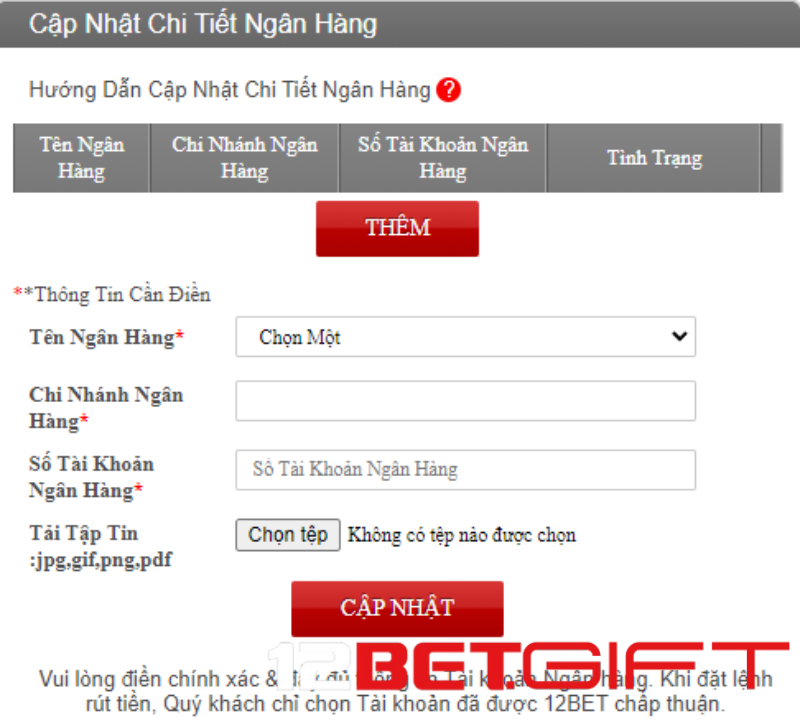 Điều kiện rút tiền 12Bet quan trọng